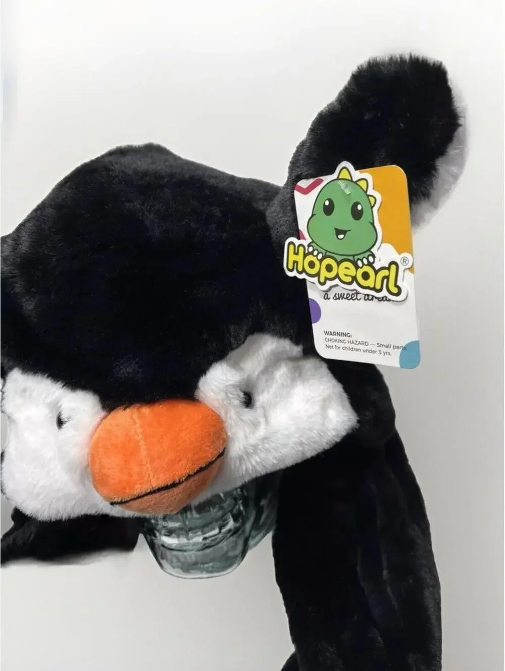 Black Penguin Winter Hat with Jumping Ears – Plush Kids & Adult Beanie, New